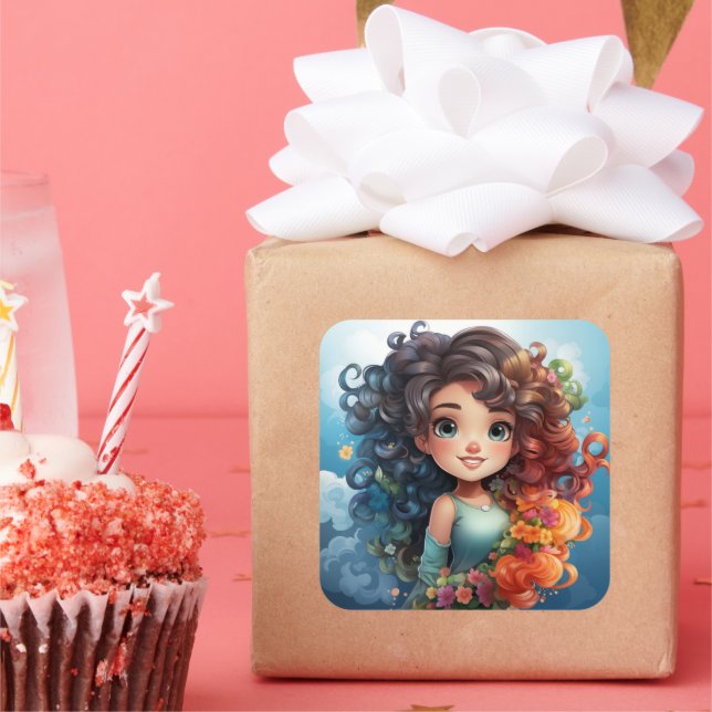 Adesivo Quadrado Vinheta de menina bonita (Festa)