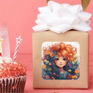 Adesivo Quadrado Vinheta de menina bonita