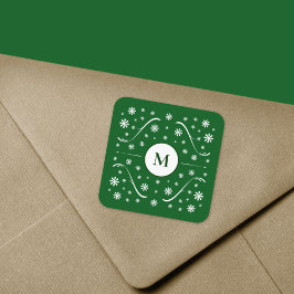 Adesivo Quadrado Vinheta de Monograma de Energia da Flor Verde Emer