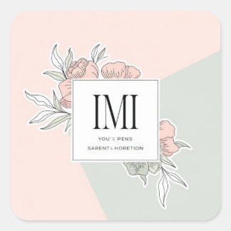 Adesivo Quadrado Vinheta de Monograma Floral Minimalista