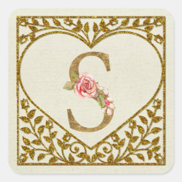 Adesivo Quadrado Vinheta de Monograma Floral Personalizada