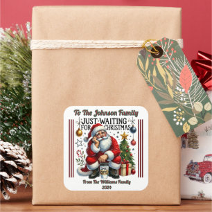 Adesivo Quadrado Vinheta de Natal alegre para presentes