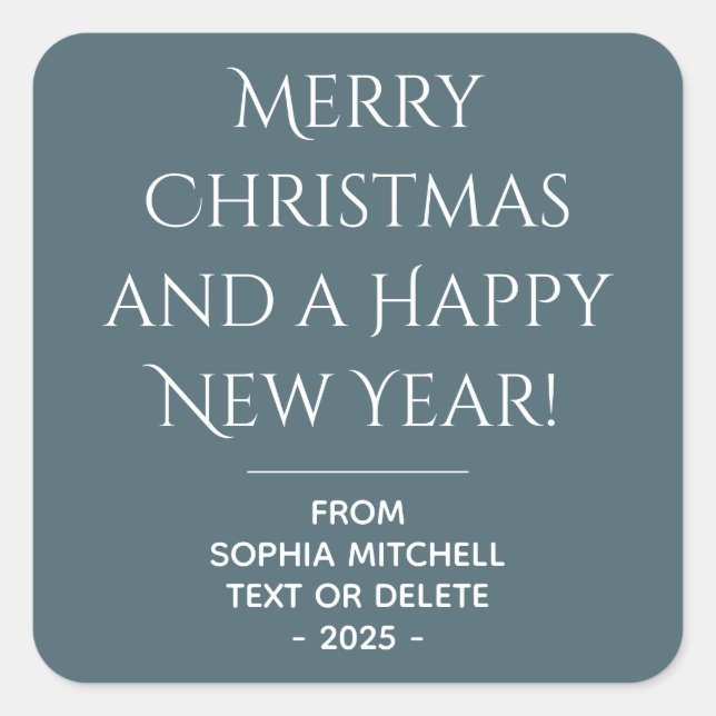 Adesivo Quadrado Vinheta de Natal Azul com Lança de Elegância (Frente)