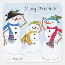 Adesivo Quadrado Vinheta de Natal da família Snowman