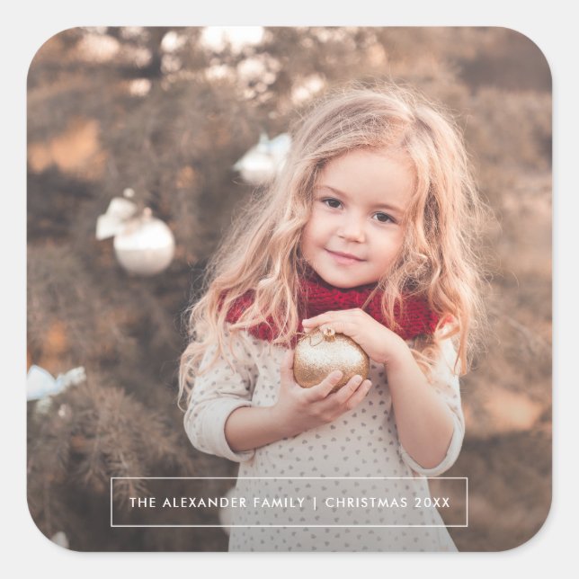 Adesivo Quadrado Vinheta de Natal de Foto Minimalista (Frente)