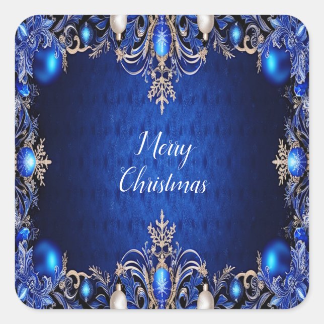 Adesivo Quadrado Vinheta de Natal Decorativa Azul (Frente)
