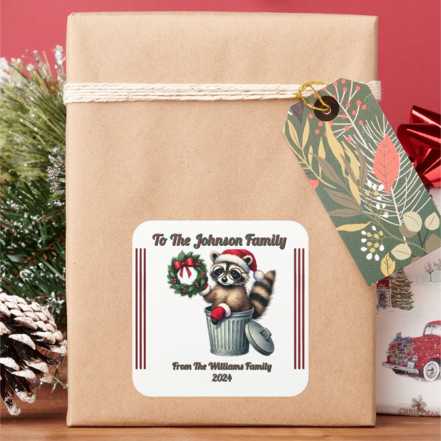 Adesivo Quadrado Vinheta de Natal Feliz para Presentes Festivos (Feriado)