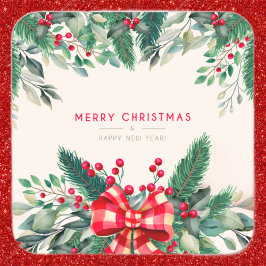 Adesivo Quadrado Vinheta de Natal 🌲 Greenery