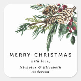 Adesivo Quadrado Vinheta de Natal Holly de inverno