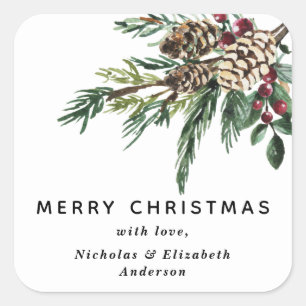 Adesivo Quadrado Vinheta de Natal Holly de inverno