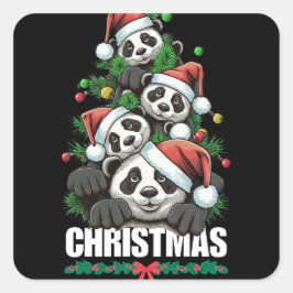 Adesivo Quadrado Vinheta de Natal Panda Reproduzida