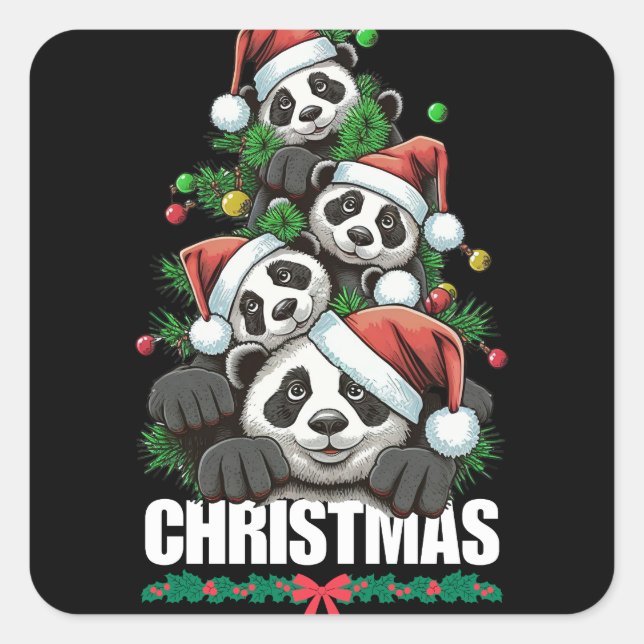 Adesivo Quadrado Vinheta de Natal Panda Reproduzida (Frente)