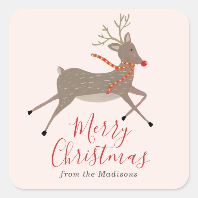 Adesivo Quadrado Vinheta de Natal para Jogos de Reindeer (Frente)