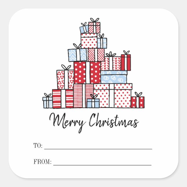 Adesivo Quadrado Vinheta de Natal para presentes (Frente)