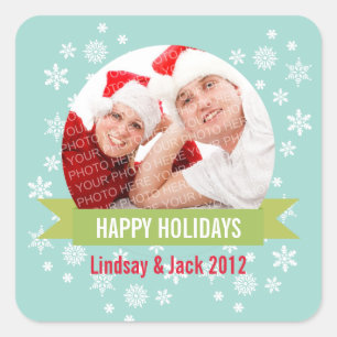 Adesivo Quadrado Vinheta de natal verde do globo de neve fotográfic