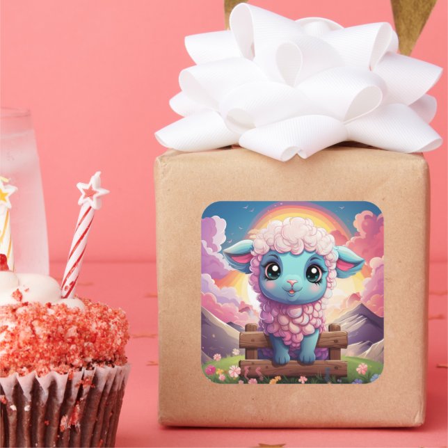 Adesivo Quadrado Vinheta de ovelha branca (Festa)