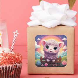 Adesivo Quadrado Vinheta de ovelha branca