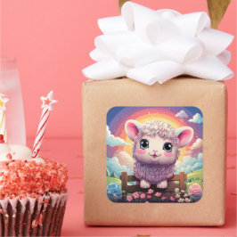 Adesivo Quadrado Vinheta de ovelha branca