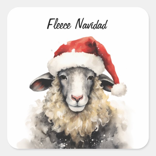 Adesivo Quadrado Vinheta de Ovelha de Natal da Fleece Navidad (Frente)