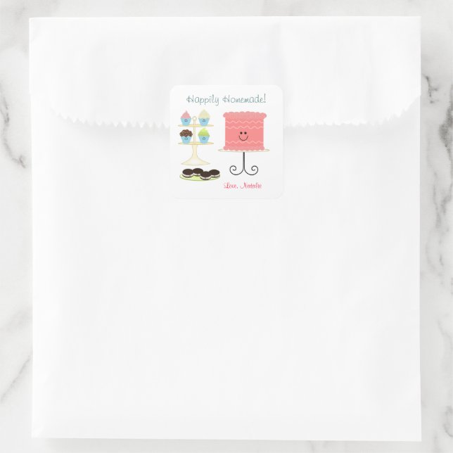 Adesivo Quadrado Vinheta de panificação caseira feliz (Bolsa)