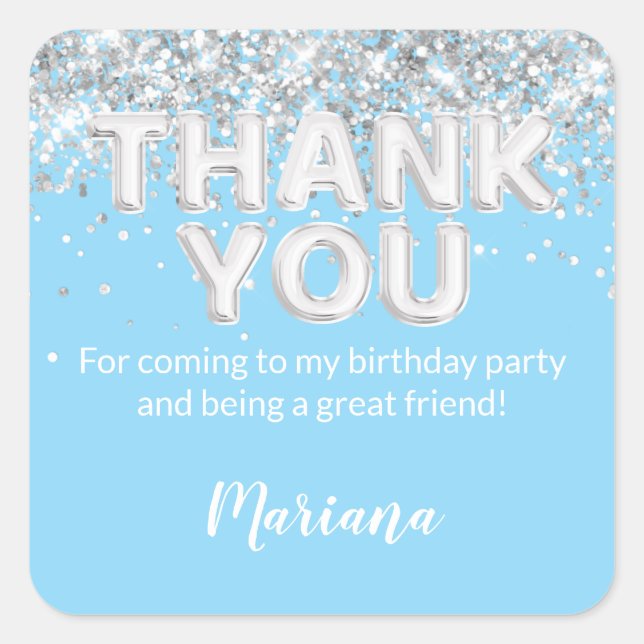 Adesivo Quadrado Vinheta de Partido Azul Claro e Prateado para Favo (Frente)