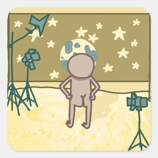 Adesivo Quadrado Vinheta de Piada de aterrissagem com lua falsa (Frente)