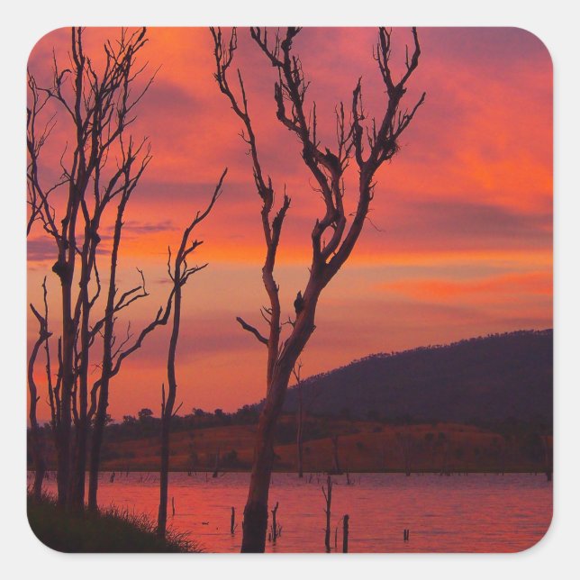 Adesivo Quadrado Vinheta de pôr do sol Lake Awoonga (Frente)