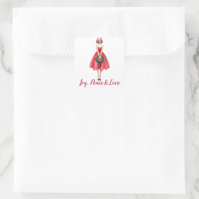 Adesivo Quadrado Vinheta de presente de Natal feliz (Bolsa)