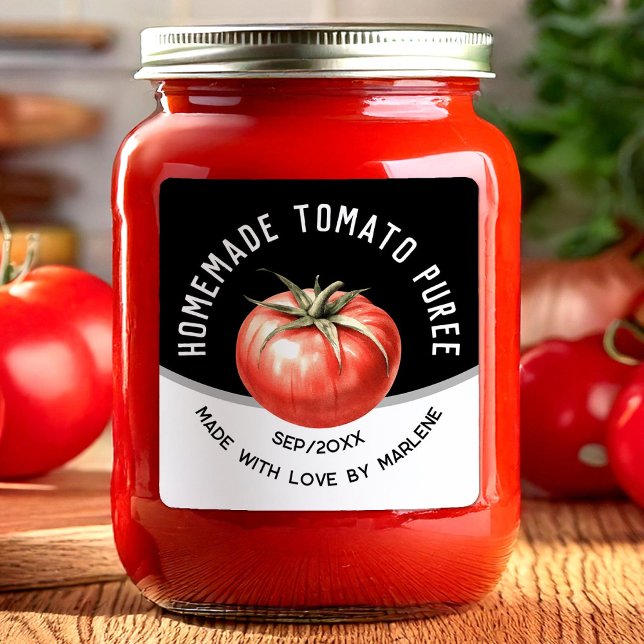 Adesivo Quadrado Vinheta de purê de tomate com tomate vermelho (Criador carregado)