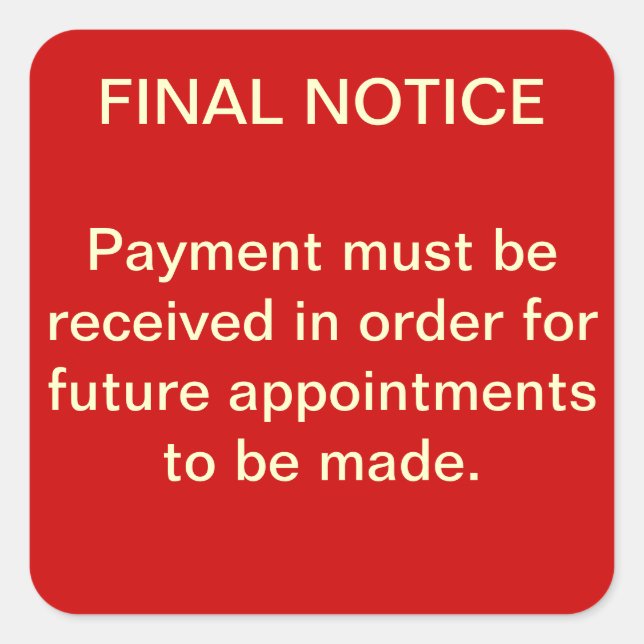 Adesivo Quadrado Vinheta de Recolha de AVISO FINAL (vermelha) (Frente)