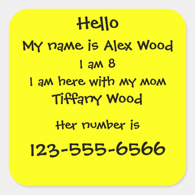 Adesivo Quadrado Vinheta de segurança para crianças (Frente)