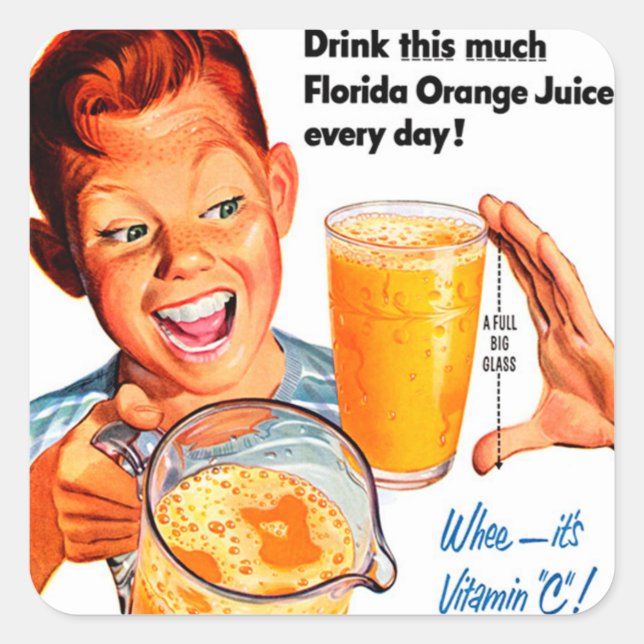 Adesivo Quadrado Vinheta de suco de laranja (Frente)