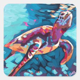 Adesivo Quadrado Vinheta de Tartaruga Marítima