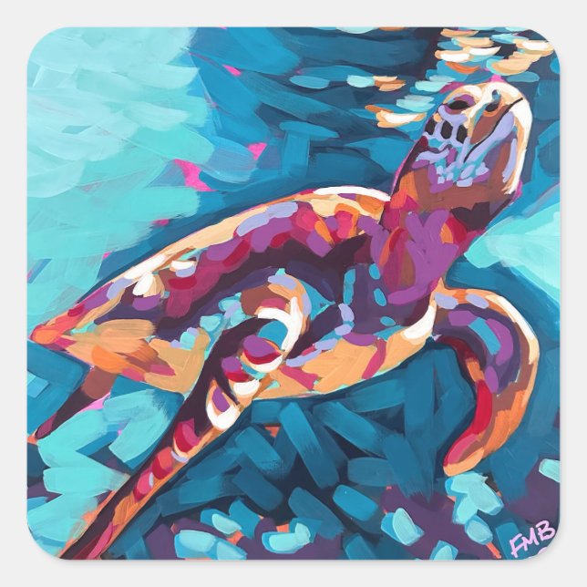 Adesivo Quadrado Vinheta de Tartaruga Marítima (Frente)