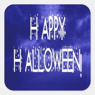 Adesivo Quadrado Vinheta de Texto de Halloween Azul