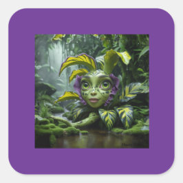 Adesivo Quadrado Vinheta De Tribo De Planta Roxo E Verde