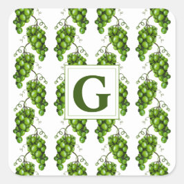 Adesivo Quadrado Vinheta de Uvas Verde