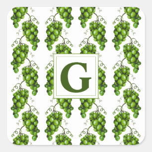 Adesivo Quadrado Vinheta de Uvas Verde