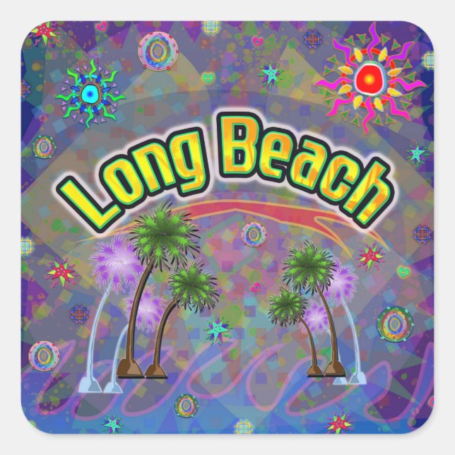 Adesivo Quadrado Vinheta de Voyage em Long Beach Noble (Frente)