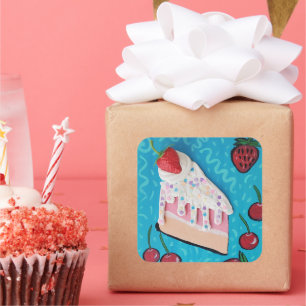 Adesivo Quadrado Vinheta do Festivo Birthday Cake Fun Party