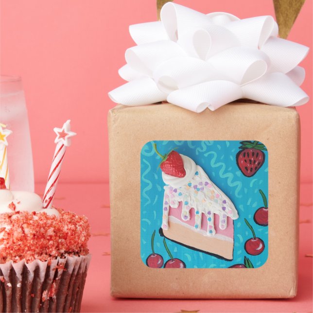 Adesivo Quadrado Vinheta do Festivo Birthday Cake Fun Party (Festa)