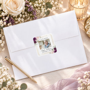 Adesivo Quadrado Vinheta do Funeral Memorial Blush & Purple