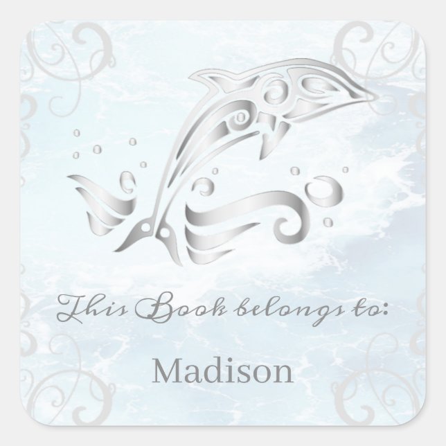 Adesivo Quadrado Vinheta do Livro de Golfinhos da cinza (Frente)