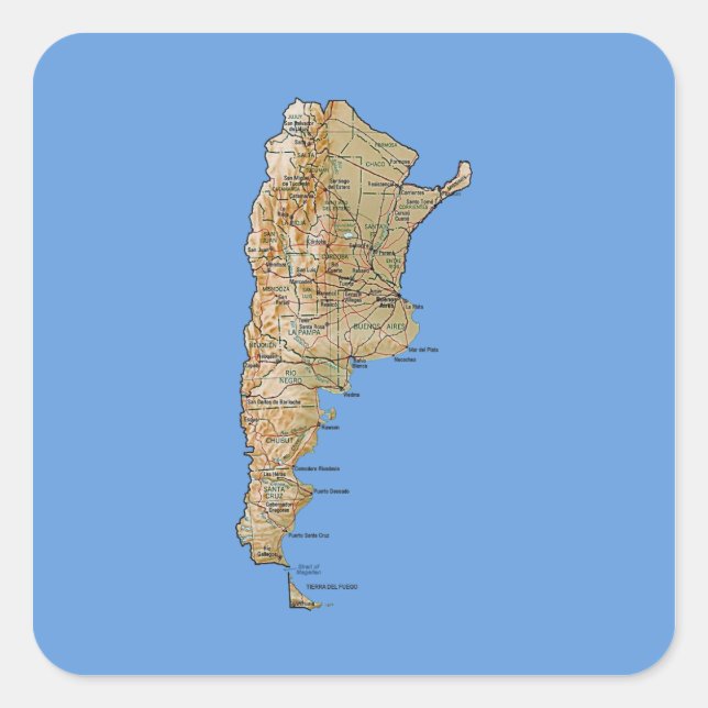 Adesivo Quadrado Vinheta do Mapa Argentina (Frente)