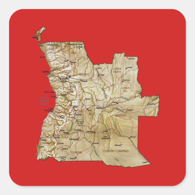 Adesivo Quadrado Vinheta do Mapa de Angola (Frente)