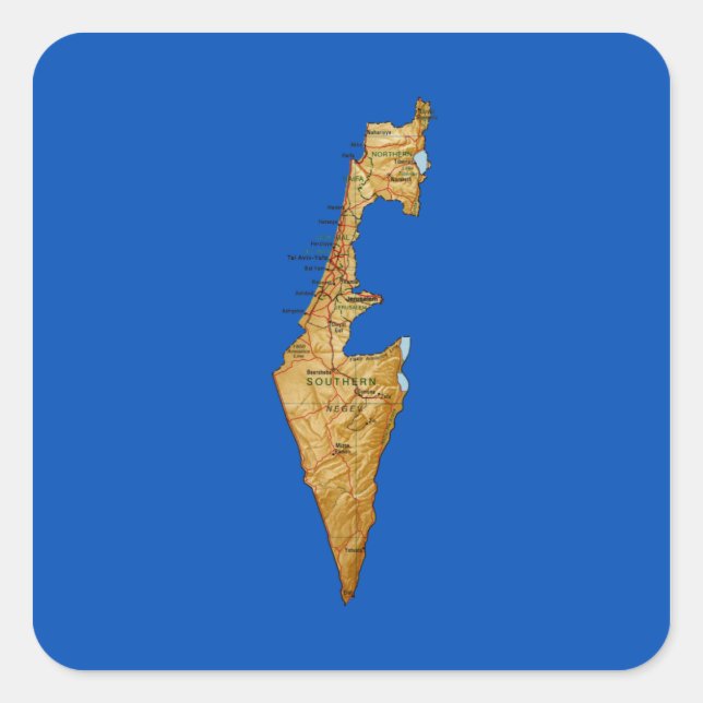 Adesivo Quadrado Vinheta do Mapa de Israel (Frente)