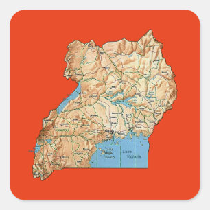 Adesivo Quadrado Vinheta do mapa de Uganda