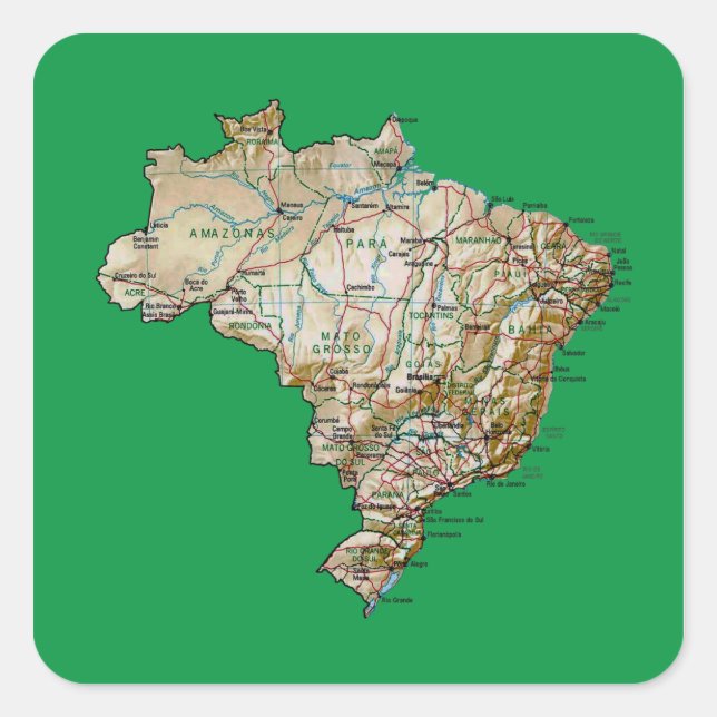 Adesivo Quadrado Vinheta do Mapa do Brasil (Frente)