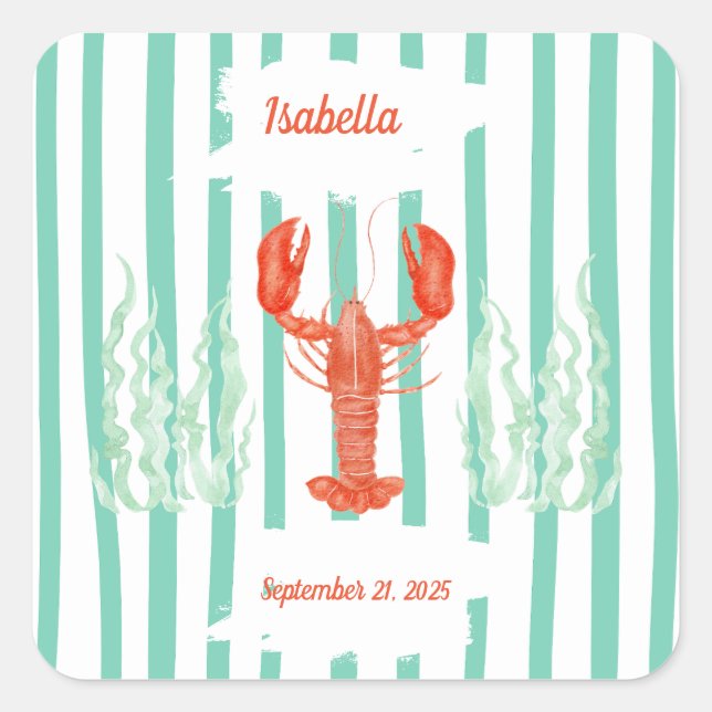 Adesivo Quadrado Vinheta do partido Lagosta - Celebração de marisco (Frente)