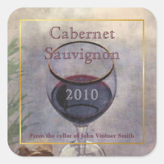 Adesivo Quadrado Vinheta do rótulo da garrafa de vinho